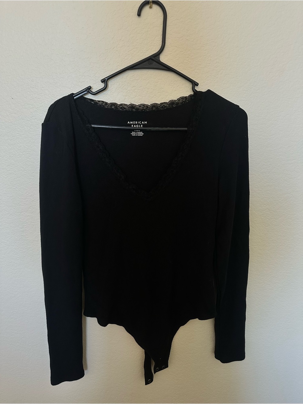 American Eagle Long Sleeve Ribbed Lace Bodysuit - Large